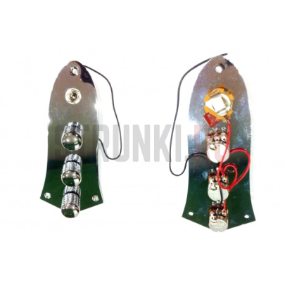 Готовый темброблок для JAZZ BASS на планке (2V+1T+гнездо+3 ручки) PARTSLAND B17