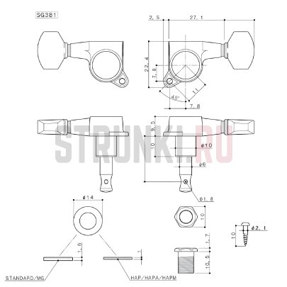 Колок одиночный GOTOH SG381-HAPM-07, Ex-Long, правый, хром