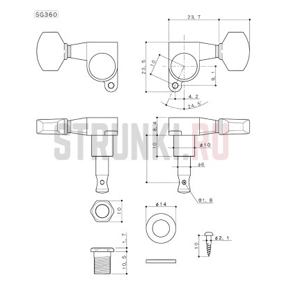Колок одиночный для электрогитары, GOTOH SG360-HAPM-07, Ex-Long, правый, золото
