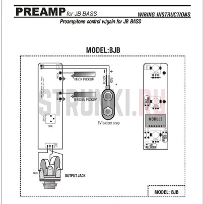 Преамп на планке с темброблоком для jazz bass, активный, Kaynes BJB, хром
