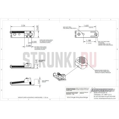 Бридж для 5-струнной бас-гитары HIPSHOT 5S100B, из одиночных бриджей, черный