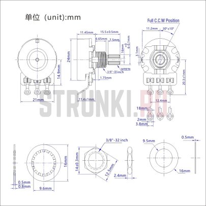 Потенциометр Parts CTS Copy A250K, длина резьбы 6мм