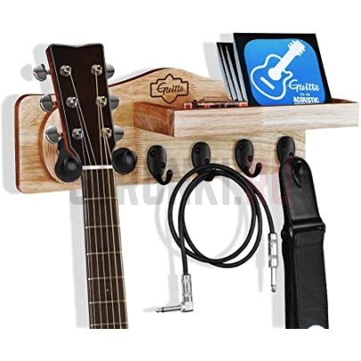 Настенный держатель для гитары (крюк), с крючками и полкой, Guitto GGS-09