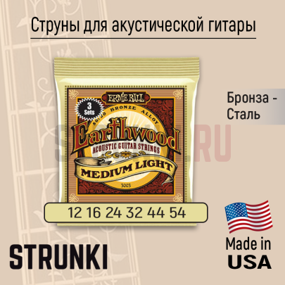 Струны для акустической гитары Ernie Ball 3003 Earthwood 80-20 Bronze Medium Light 3 Pack 12-54