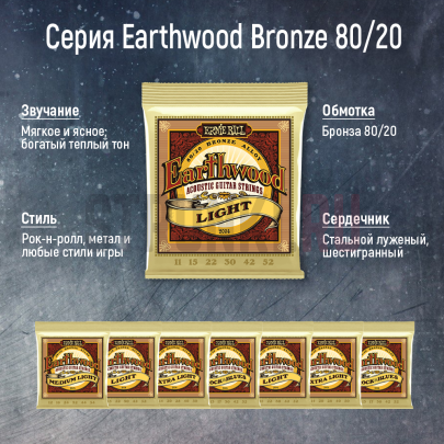 Струны для акустической гитары Ernie Ball 3003 Earthwood 80-20 Bronze Medium Light 3 Pack 12-54
