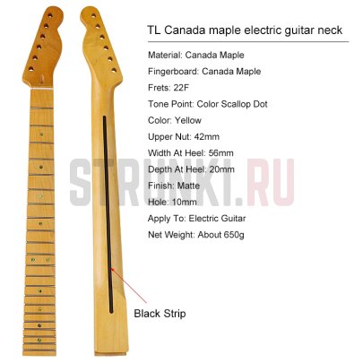 Гриф для электрогитары Telecaster, кленовый, 22 лада, Bestwood TL M5 Matte