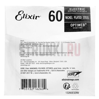 Одиночная струна для электрогитары  Elixir Optiweb Electric 16260 60