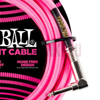 Инструментальный кабель ERNIE BALL 6065, розовый, 7.62 м (прямой-угловой)