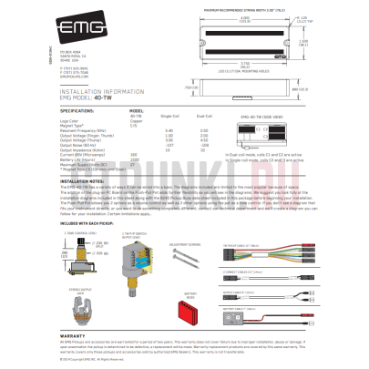Звукосниматель для бас-гитары, EMG 40TW, черный
