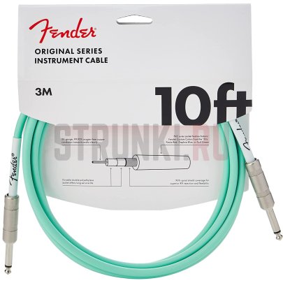 Кабель инструментальный FENDER 10" Original INST CABLE Surf Green, прямой-прямой, зелёный, 3.05 м