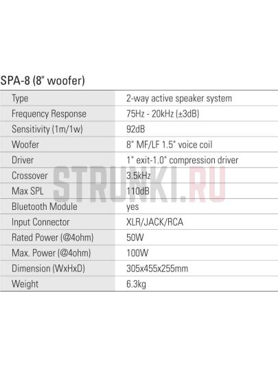 Акустическая система активная, MP3, SD, USB, BT, 50Вт, Leem SPA-8