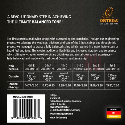 Струны для классической гитары, сильное натяжение, Ortega ATB44NH Atmosphere Balance - (28-44w)