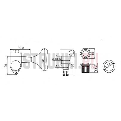 Одиночный басовый колок для бас-гитары Paxphil JB150BK, правый, черный