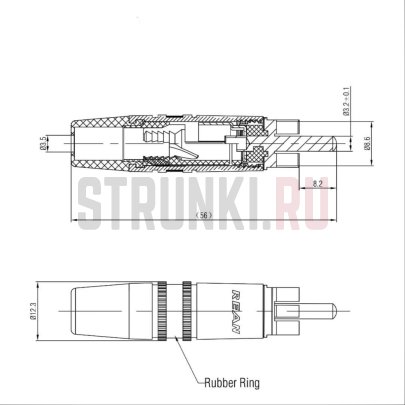 Кабельный разъем RCA корпус черный хром, золоченые контакты, синяя маркировочная полоса, для кабеля от 3.5 до 6.1 мм, Rean NYS373-6