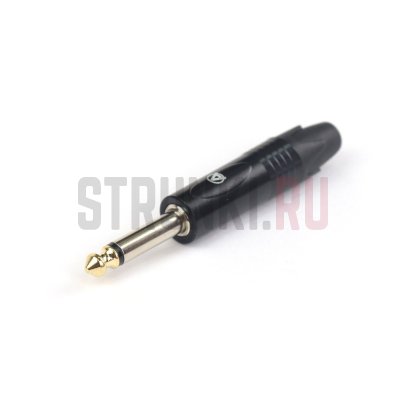 Кабельный разъем Jack 6.3мм TS (моно) штекер, позолоченный кончик,черный, до 50 В, AuraSonics JMN2-BG
