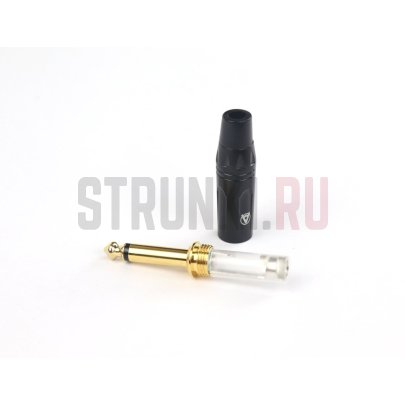 Кабельный разъем Jack 6.3мм TS (моно) штекер, позолоченные контакты, черный, до 50 В, AuraSonics JMA2-BG