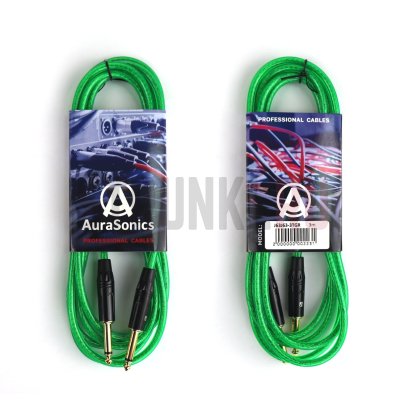 Гитарный кабель Jack TS 6.3мм - Jack TS 6.3мм 3м, 24AWG, 0.22мм, зеленый, прямой-прямой, AuraSonics J63J63-3TGR
