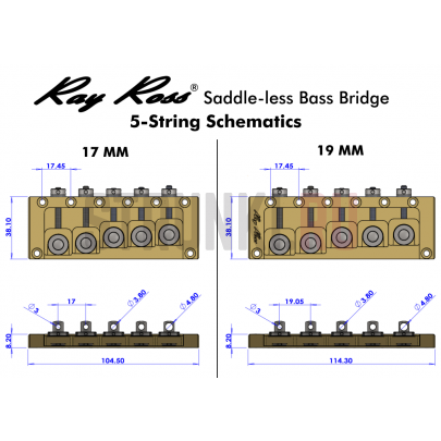 Бридж для 5-струнной бас-гитары Ray Ross RRB519BN, Saddle-Less, cosmo black