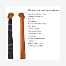 Гриф для электрогитары Stratocaster, кленовый, 22 лада, Bestwood Matte, огненный клен
