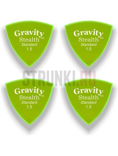 Набор медиаторов GRAVITY PICKS GSSS15P-4pk Stealth, зеленый,1.5 мм, 4 упаковки