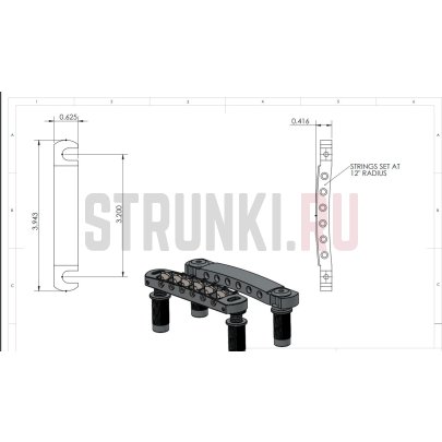 !УЦЕНКА! Бридж T-O-Matic HIPSHOT 4TM060NB-G, с насечками, никель