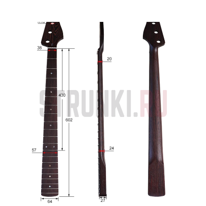 Гриф для бас-гитары, венге, 20 ладов, Bestwood Bass wenge 4 string neck