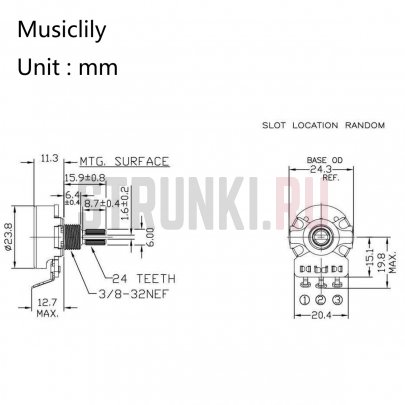 CTS Musiclily MX1515 Потенциометр A250K, длина резьбы 6.4 мм
