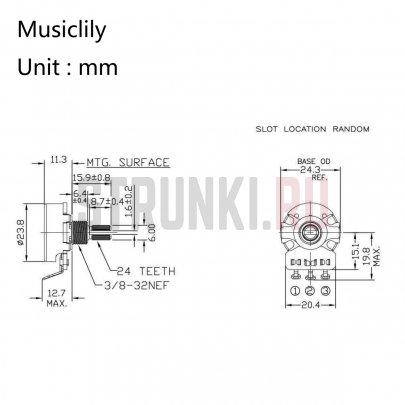 Musiclily MX1518 Потенциометр B500K, CTS Style, длина резьбы 6.4 мм