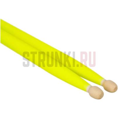 Палочки барабанные Leonty LFL5B Fluorescent Lemon 5B, граб, флуоресцентные, деревянный наконечник