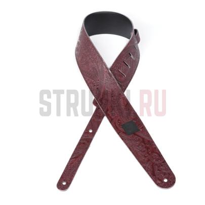 Ремень для гитары, кожаный Planet Waves 25LP03 Paisley, бордовый, рисунок «огурцы»