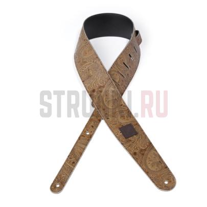 Ремень для гитары, кожаный Planet Waves 25LP02 Paisley, желто-коричневый, рисунок «огурцы»