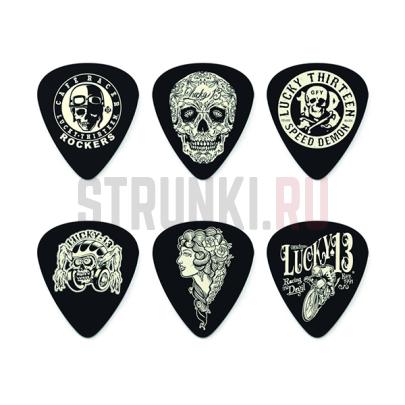 Набор медиаторов Dunlop L13C Lucky 13C, 3 толщины, 6 рисунков, коробка 432 шт.