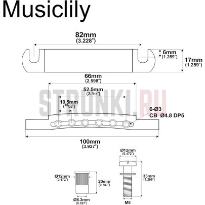 Струнодержатель Musiclily MX2621BK, черный