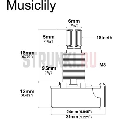 ALPHA MX1949 потенциометр A500K, длина резьбы 9.5 мм