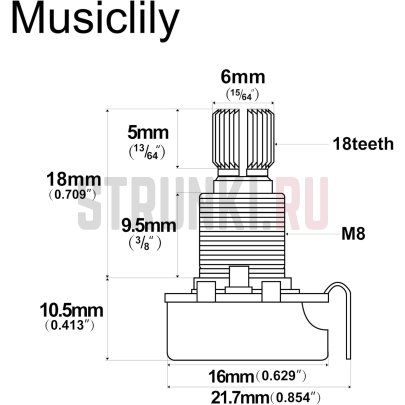 ALPHA MX1944 потенциометр A25K, мини, длина резьбы 9.5 мм