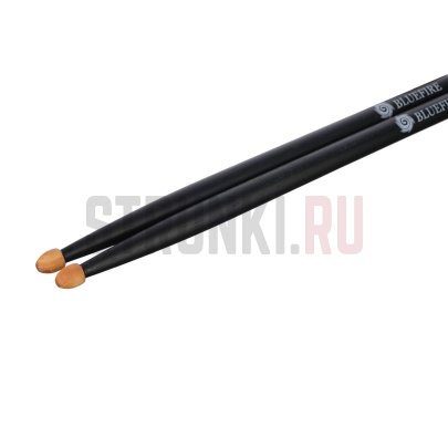 Палочки барабанные HUN 10104007 Colored Series Bluefire 7A BLACK, орех гикори деревянный наконечник