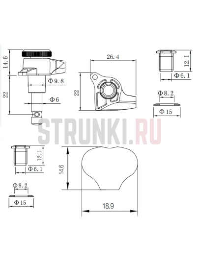 Колки 3+3 локовые Guyker GK-501D6BSP, черный