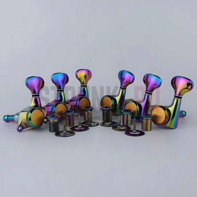 Колки 6 в линию локовые Guyker GK501D6RB, левые, радужный хамелеон