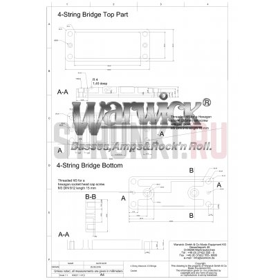 Warwick бридж для 4-струнной бас-гитары SP W 30115 4BB, черный