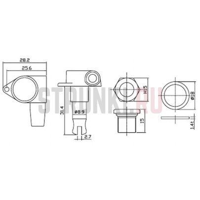 Колок одиночный HC Tuner GB100-D51, BLACK, для бас-гитары, черный, правый