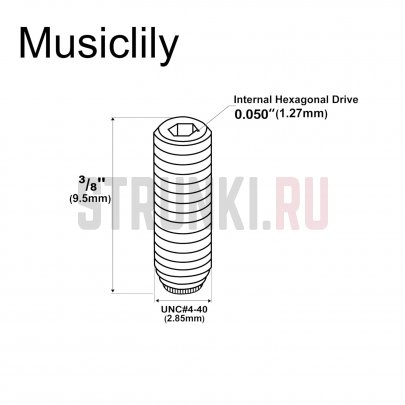 Болт регулировки высоты седел дюймовый 4-40X3/8", Musiclily MX2480BK, черный, 9,5 мм