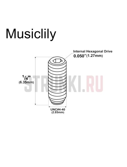 Болт регулировки высоты седел дюймовый 4-40X1/4", Musiclily MX2493, черный, 6,35 мм, никель