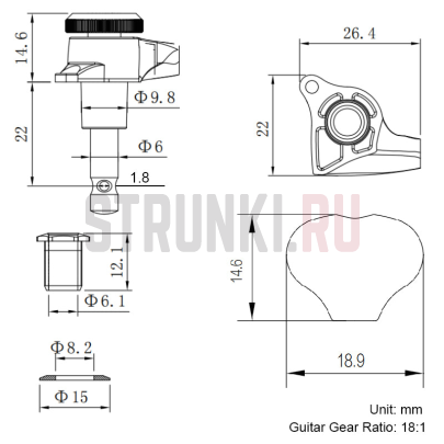 Колки 3+3 локовые Guyker GK-501D6SP, золото
