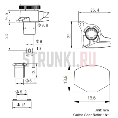 Колки 6 в линию локовые Guyker GK-501D7SP, левые, хром