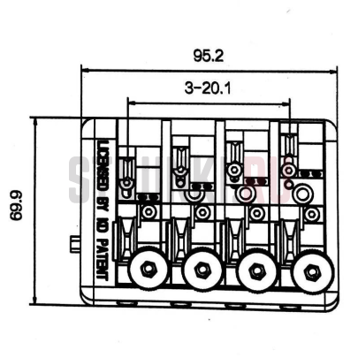 Бридж для безголовой бас-гитары, Guyker WB1004, черный
