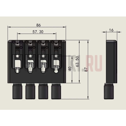 Бридж для безголовой бас-гитары, Guyker WB004, черный