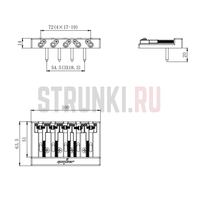 Бридж для 5-струнной бас-гитары Guyker GB-506, золото