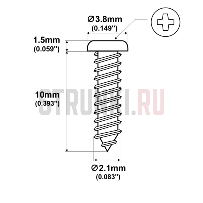 Саморез для колков или крышки анкера (2.1x10mm) Musiclilly MX3030GD, позолота, 1 шт