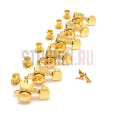 Колки 6 в линию для электрогитары Grover 505G6 Series 6-in-line Locking Tuners, левые, золото