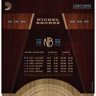 Струны для акустической гитары D'Addario Nickel Bronze NB1253 12-53